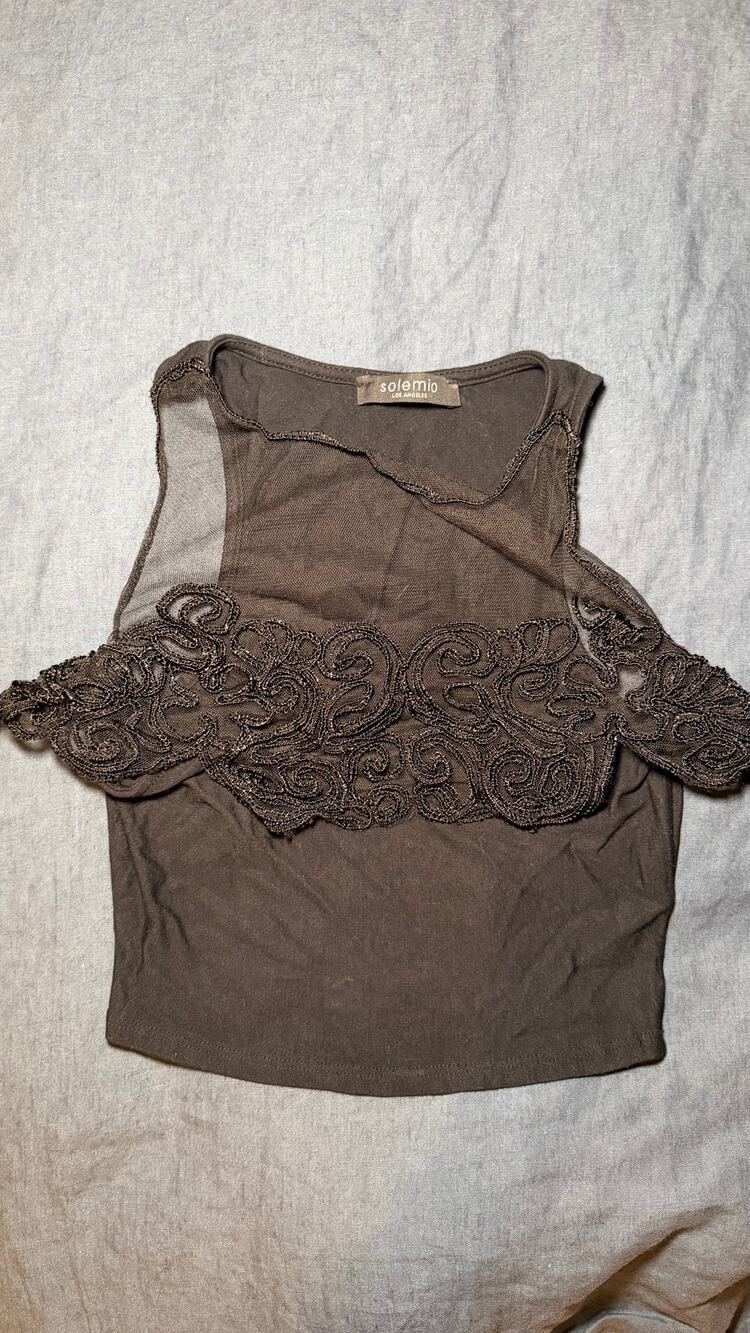 Black Lace Detail Crop Top Size Small